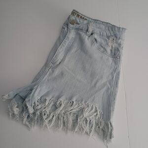 VIP JEANS fringe Trim High-rise Denim Shorts Sz 13/14